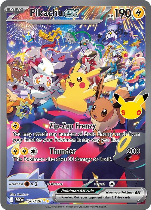 Pikachu ex 150 128 (#150/128) (ME: 30th Celebration) Near Mint Holofoil