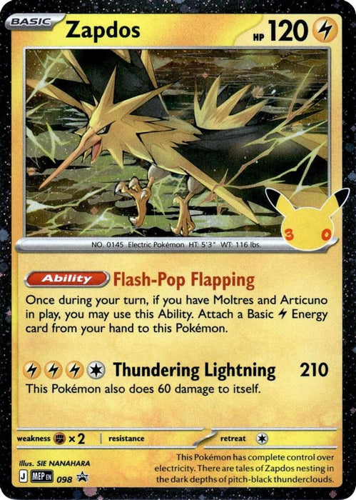 Zapdos - 098 (30th Celebration) (#098) (ME: Mega Evolution Promo) Near Mint Holofoil
