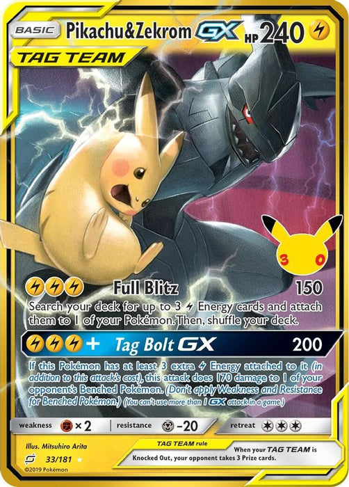 Pikachu & Zekrom GX (#33/181) (ME: 30th Celebration Classic Collection) Near Mint Holofoil