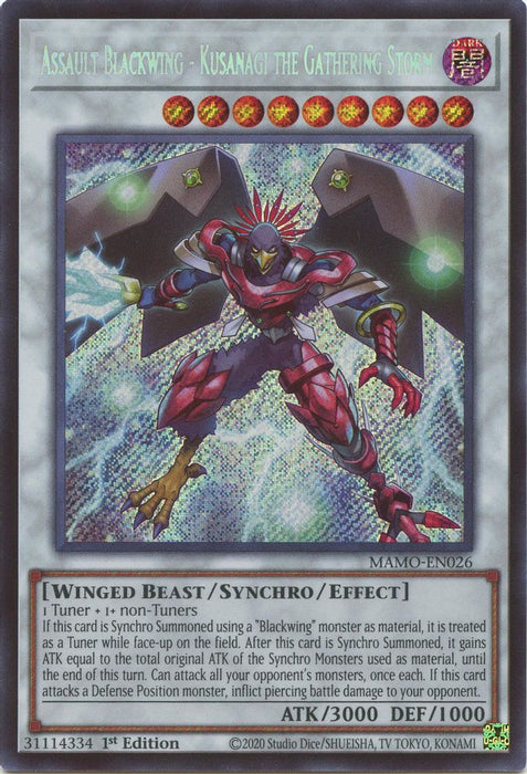Assault Blackwing Kusanagi the Gathering Storm Secret Rare (#MAMO-EN026) (Magnificent Monsters) Near Mint 1st Edition