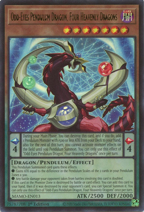 Odd Eyes Pendulum Dragon Four Heavenly Dragons (#MAMO-EN013) (Magnificent Monsters) Near Mint 1st Edition