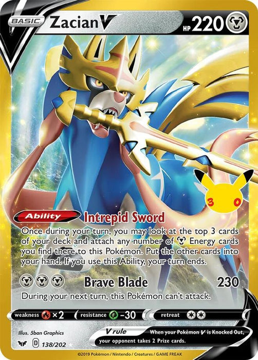 Zacian V (#138/202) (ME: 30th Celebration Classic Collection) Near Mint Holofoil