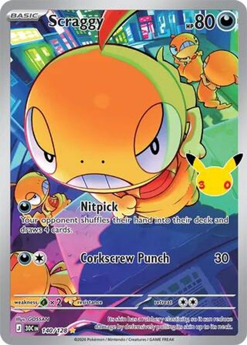 Scraggy - 140/128 (#140/128) (ME: 30th Celebration) Near Mint Holofoil