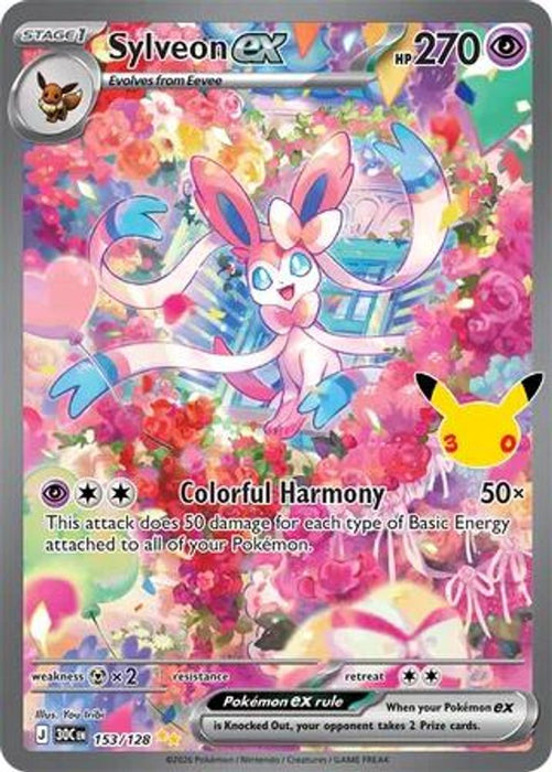 Sylveon ex 153 128 (#153/128) (ME: 30th Celebration) Near Mint Holofoil