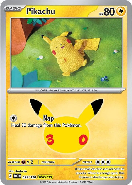 Pikachu 027 128 (#027/128) (ME: 30th Celebration) Near Mint Holofoil