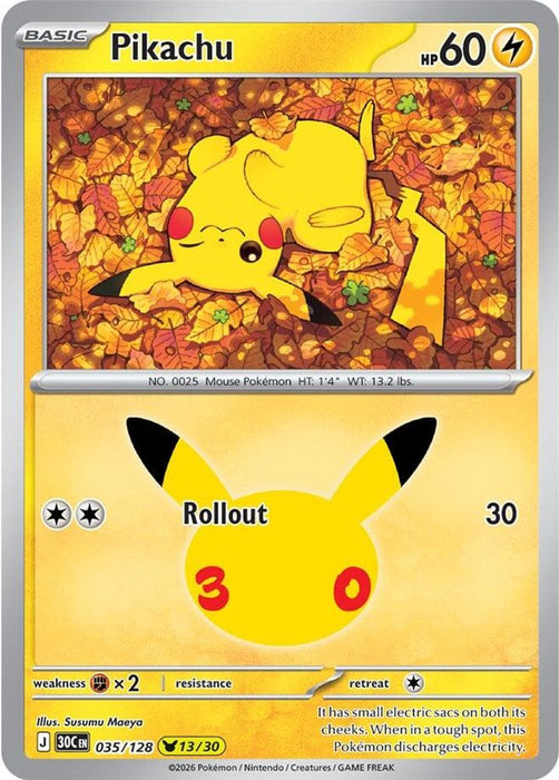 Pikachu 035 128 (#035/128) (ME: 30th Celebration) Near Mint Holofoil