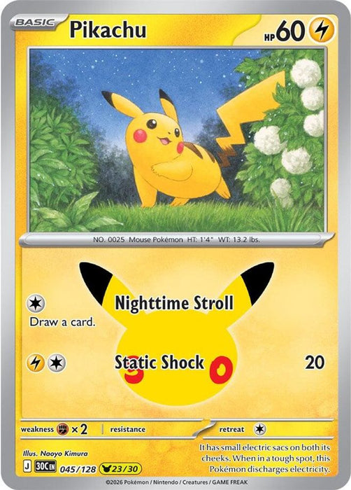 Pikachu 045 128 (#045/128) (ME: 30th Celebration) Near Mint Holofoil