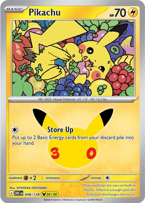 Pikachu 048 128 (#048/128) (ME: 30th Celebration) Near Mint Holofoil