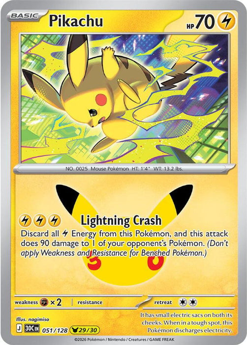 Pikachu 051 128 (#051/128) (ME: 30th Celebration) Near Mint Holofoil