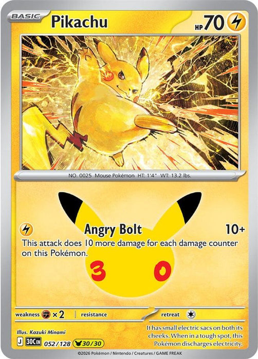 Pikachu 052 128 (#052/128) (ME: 30th Celebration) Near Mint Holofoil