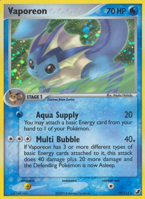 Vaporeon (#19/115) (EX Unseen Forces) Damaged Holofoil