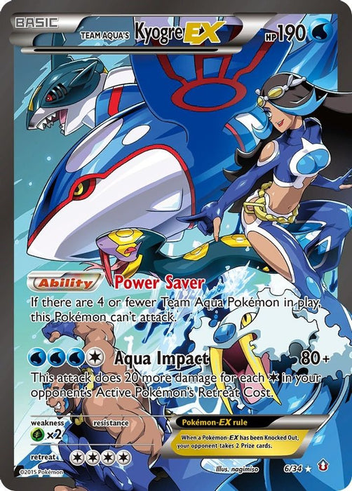 Team Aqua's Kyogre EX (#6/34) (Double Crisis) Heavily Played Holofoil