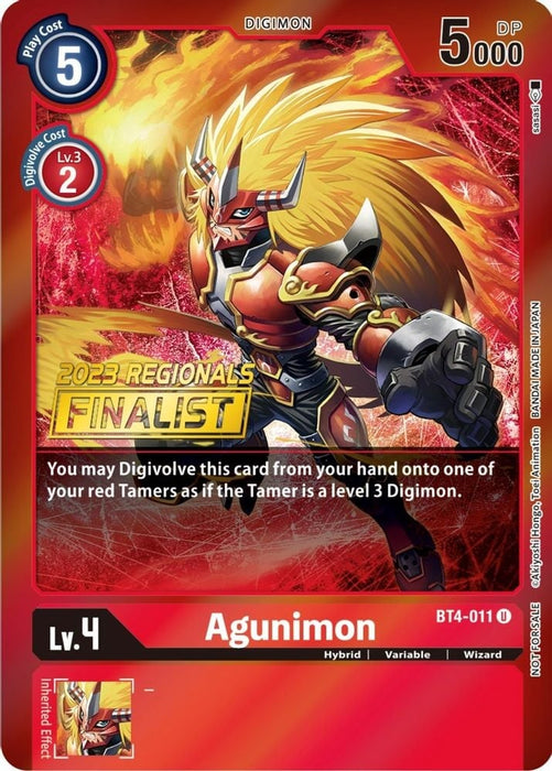 Agunimon - BT4-011 (2023 Regionals Finalist) (#BT4-011 U) (Great Legend) 