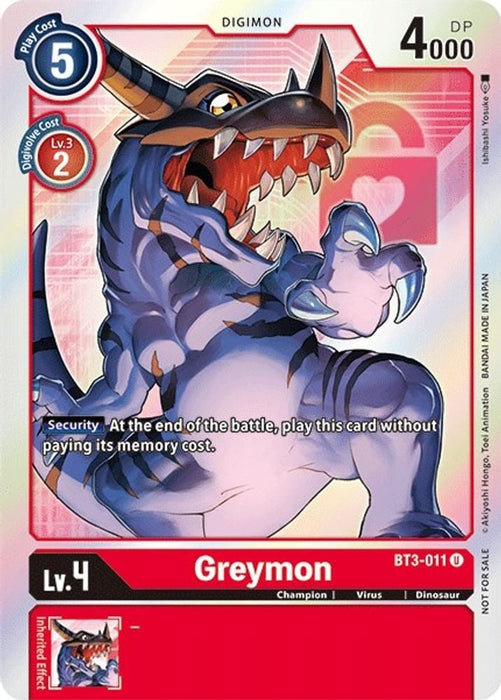 Greymon - BT3-011 (Box Topper) (#BT3-011 U) (Release Special Booster 1.5) Near Mint Foil 