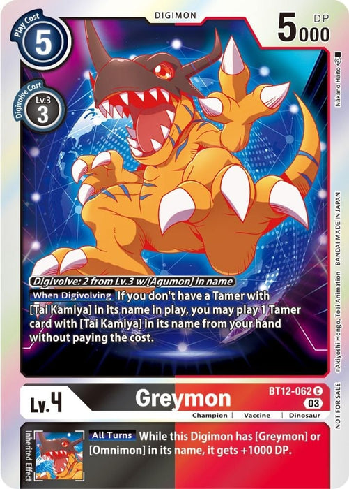 Greymon (Official Tournament Pack Vol.11) (#BT12-062 C) (Across Time) Near Mint Foil 