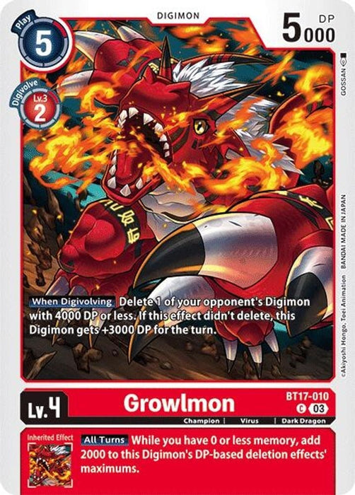 Growlmon (#BT17-010 C) (Secret Crisis) Near Mint 