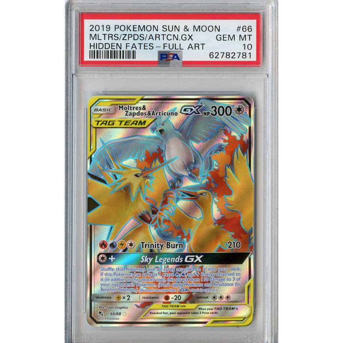 Moltres & Zapdos & Articuno GX (66/68) - Full Art - Hidden Fates [PSA 10] 