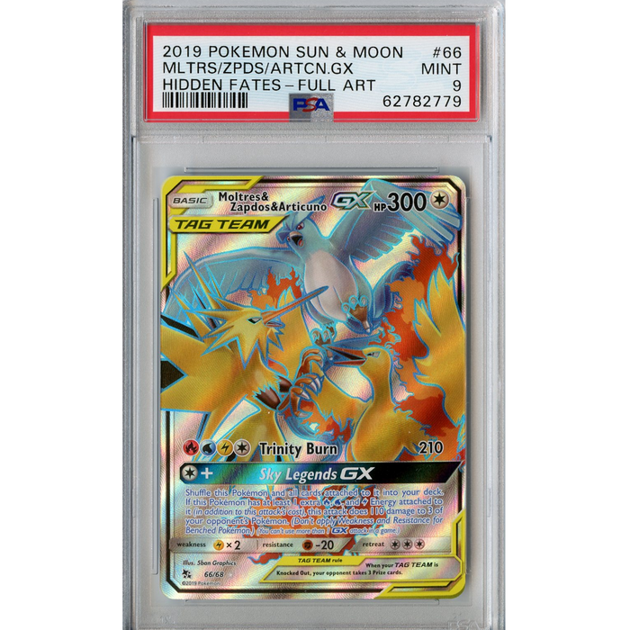 Moltres & Zapdos & Articuno GX (66/68) - Full Art - Hidden Fates [PSA 9] 