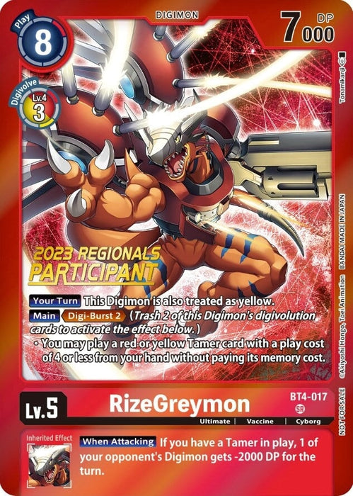 RizeGreymon (2023 Regionals Participant) (BT4-017 SR) 