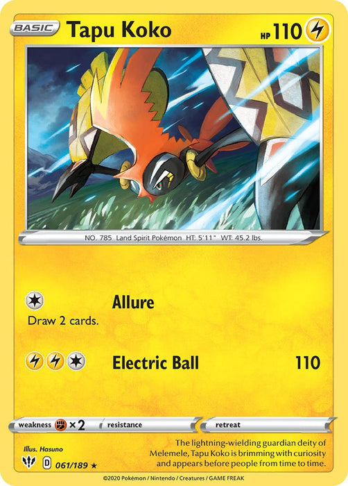 Tapu Koko (061/189) (Theme Deck Exclusive) [Sword & Shield: Darkness Ablaze] 