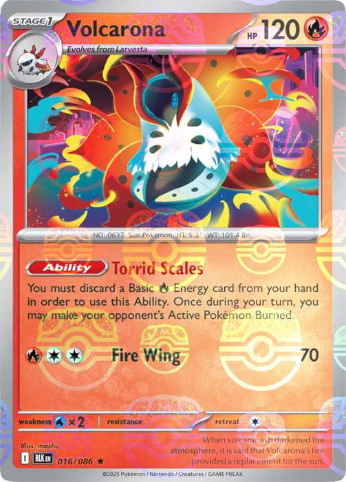 Volcarona (016/086) (Master Ball Pattern) [Scarlet & Violet: Black Bolt] 